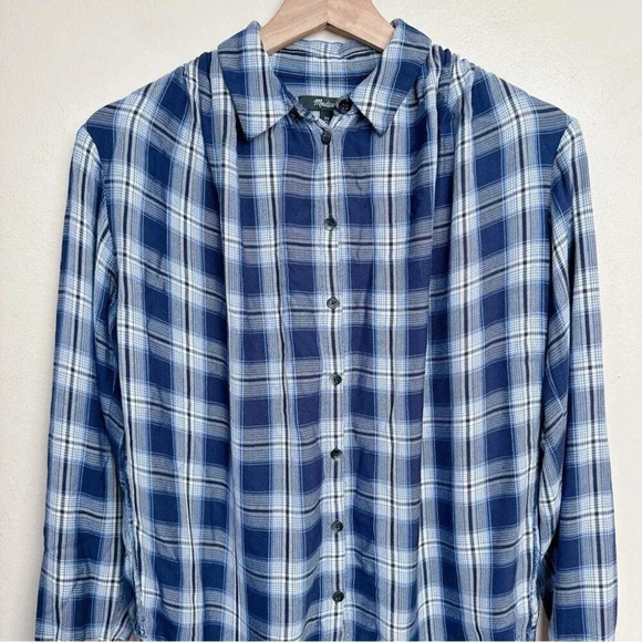 Madewell Womens Size Xsmall Central  Lansford Plaid Blue Long Sleeve - Picture 3 of 13